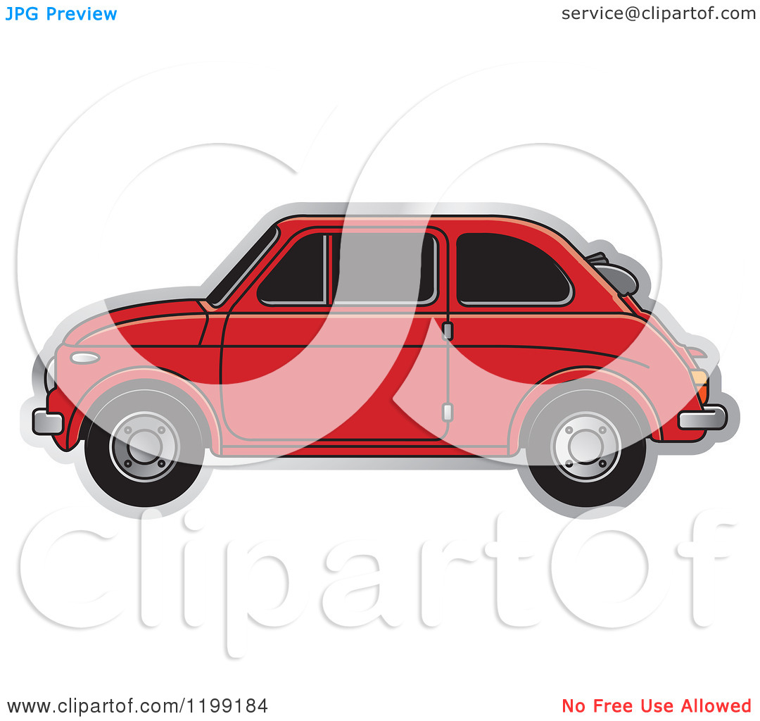 Clipart of a Vintage Red Fiat Car with Tinted Windows.