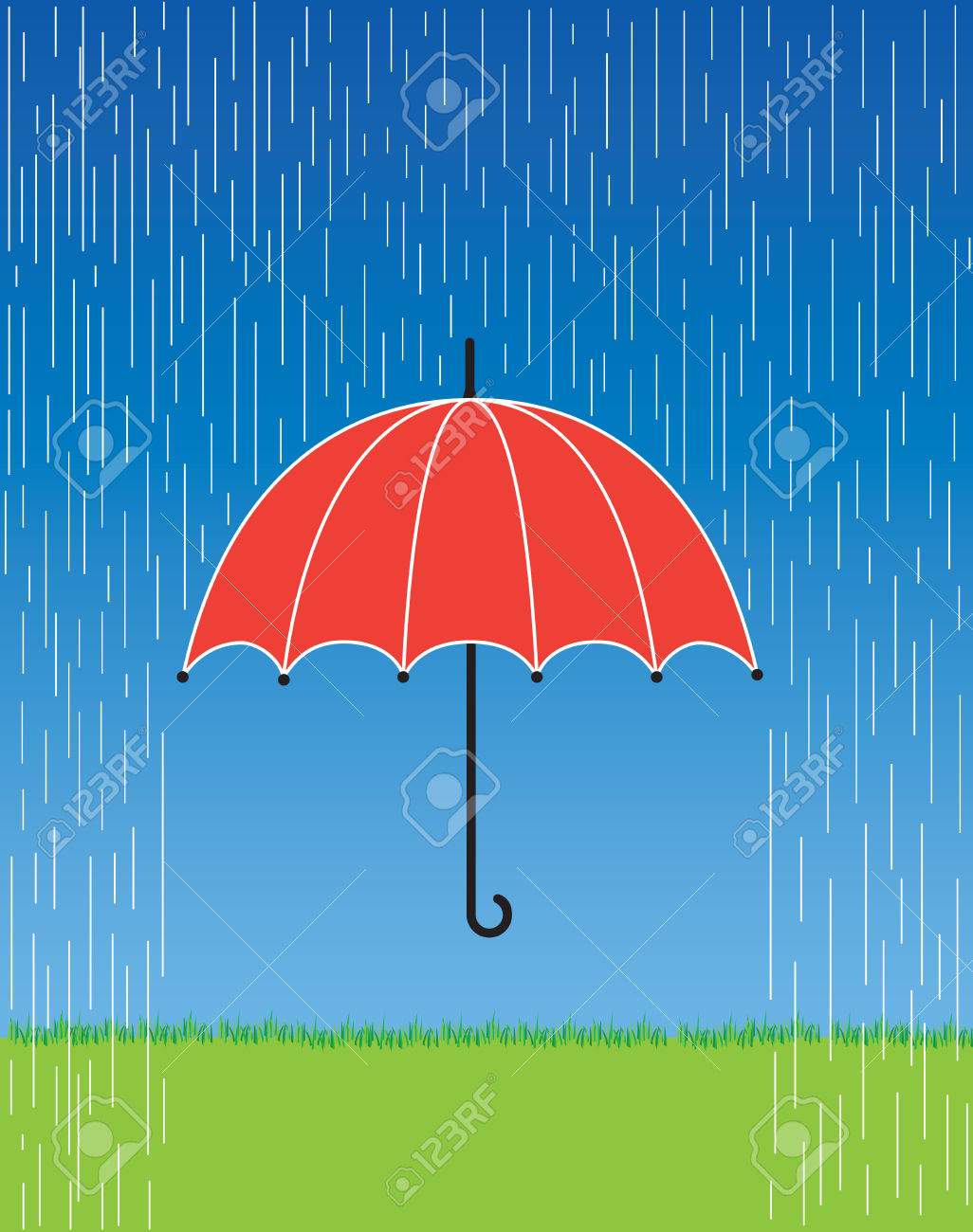 A Illustration Of A Bright Red Umbrella In A Fierce Rain Storm.