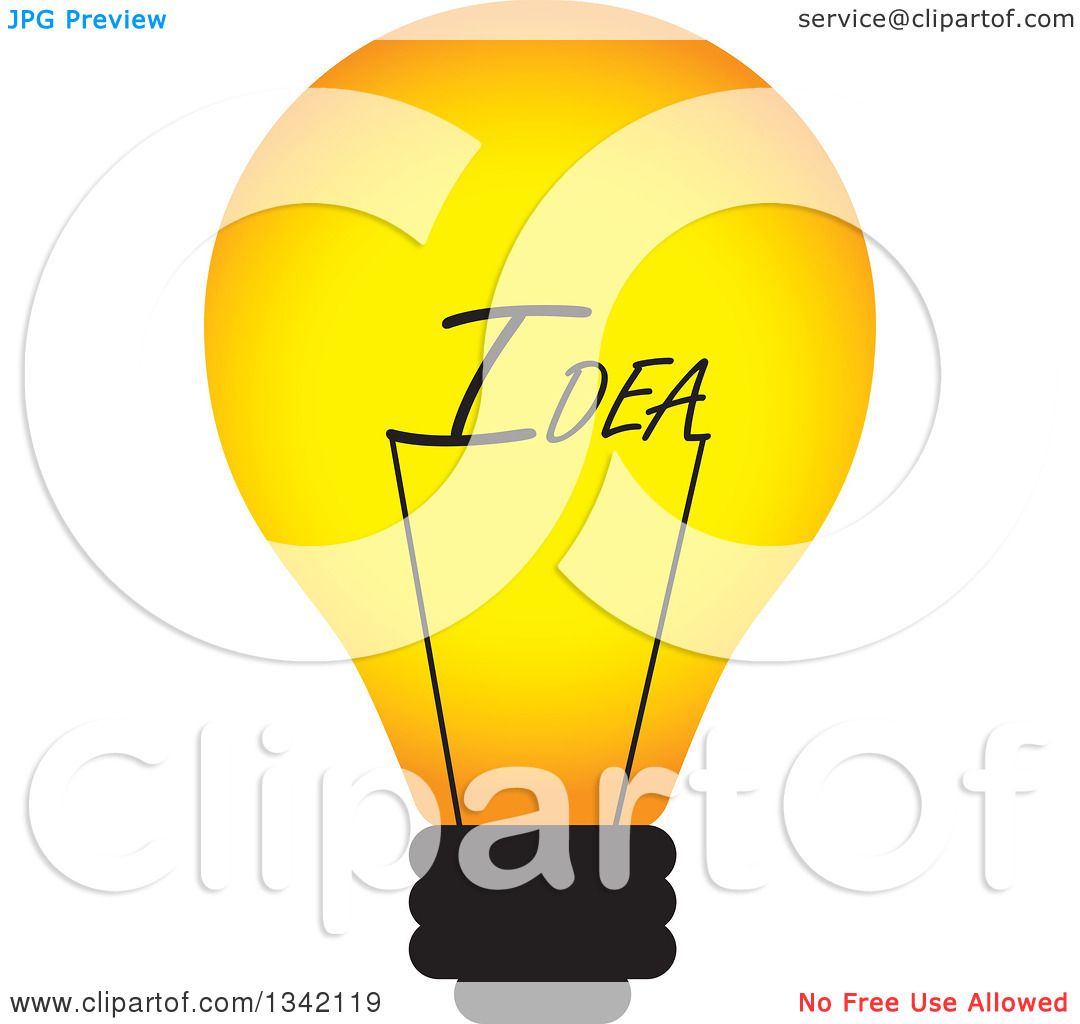 Clipart of a Light Bulb with an Idea Text Filament.