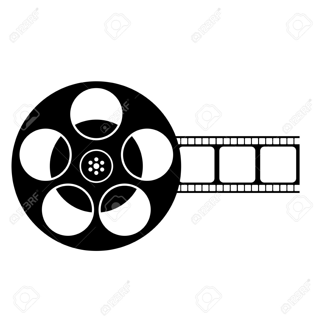 Black And White Film Reel Icon Isolated.