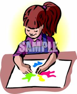 Girl Finger Painting a Picture Clipart Picture.