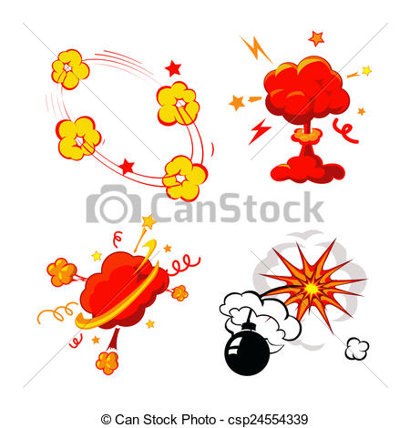 Drawings of Comic Book Explosion, Bombs And Blast Set, cartoon.