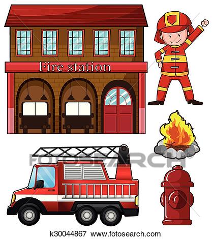 Fireman and fire station Clip Art.