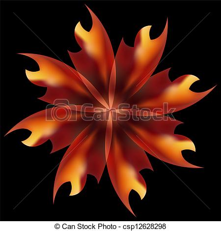 Clipart Vector of Rose petal Fire flaming flower on black.