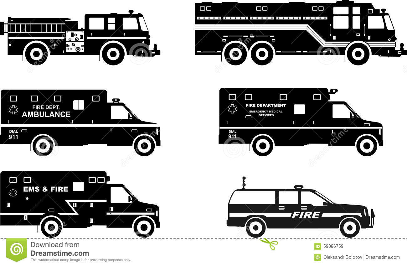 Fire Truck Silhouette Vector Free.
