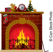 Holiday Fireplace Clipart.