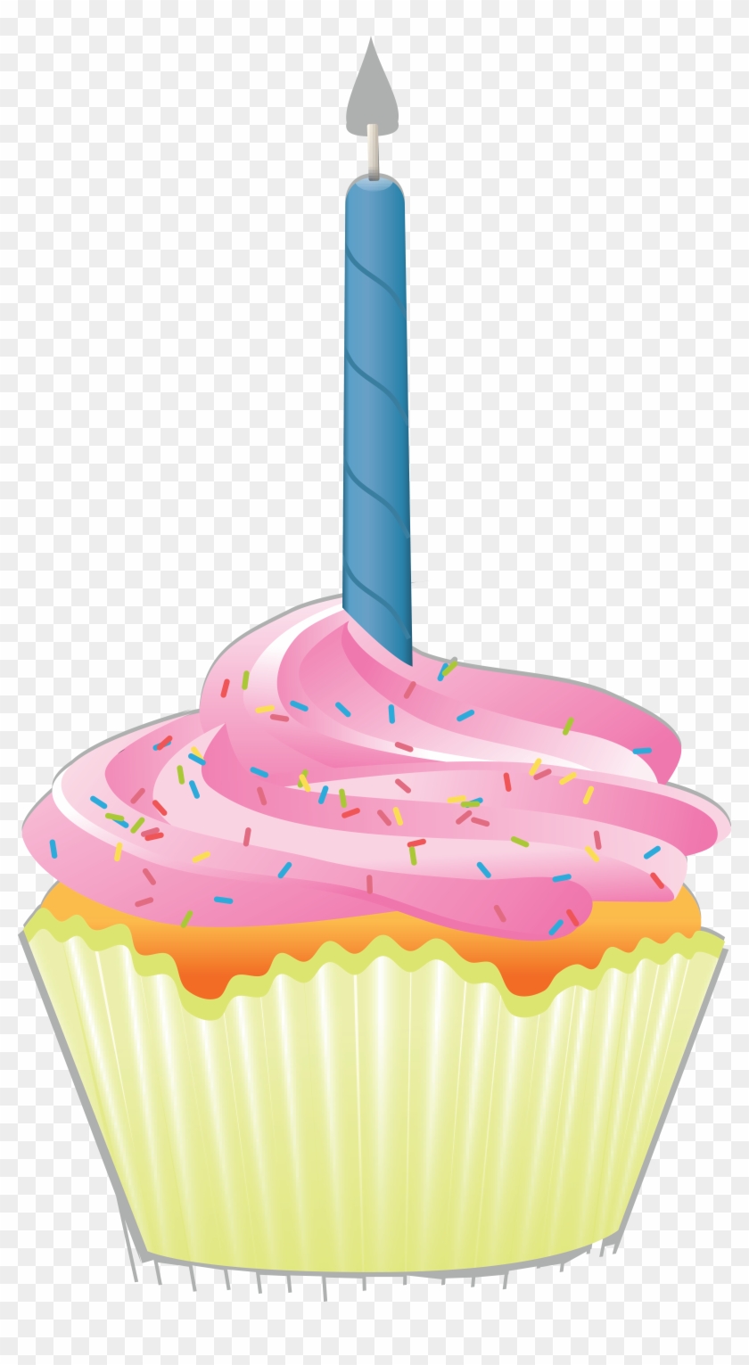Free Clipart Of A First Birthday Cupcake With A Candle.