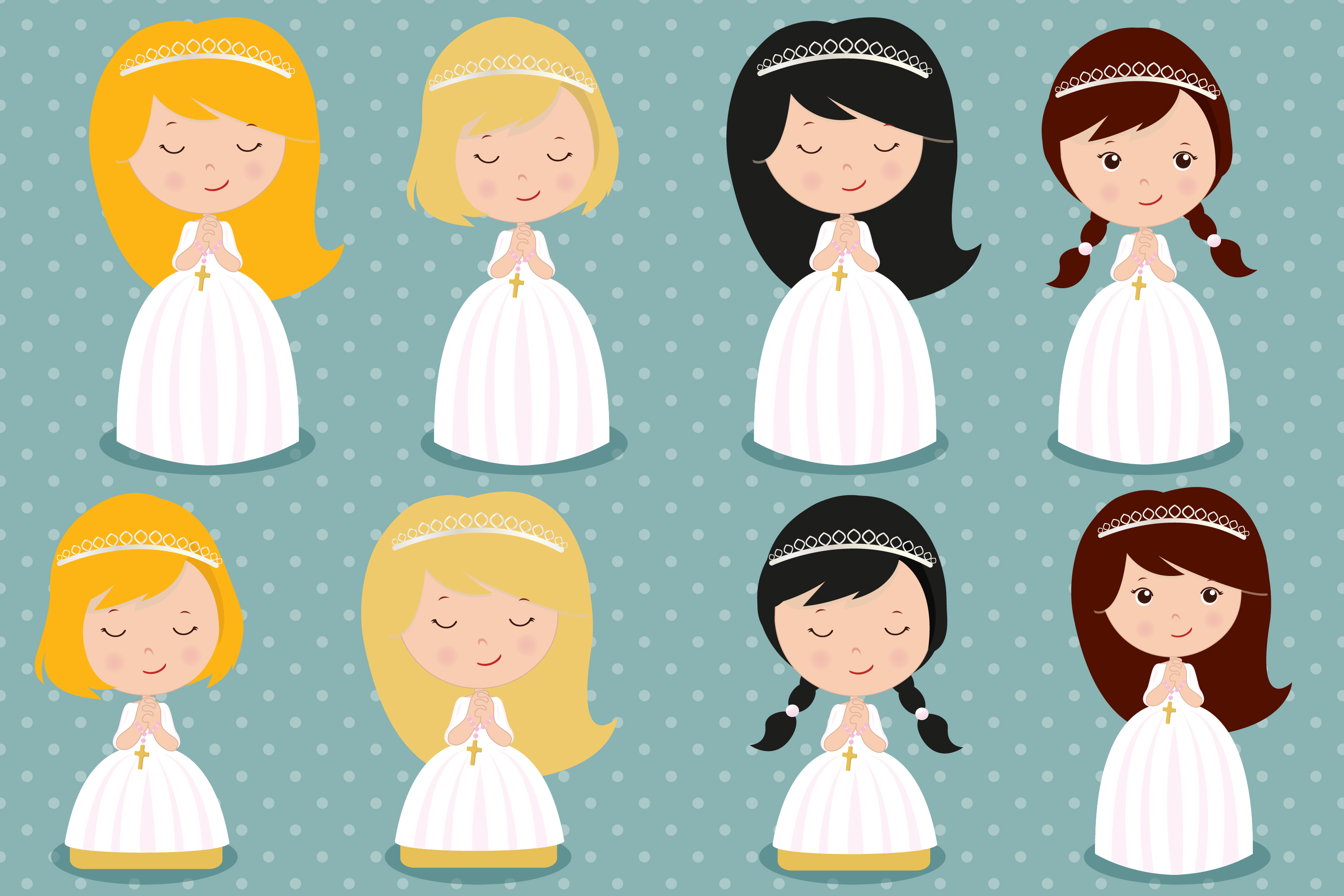 First communion girl clipart, First communion girl graphics.