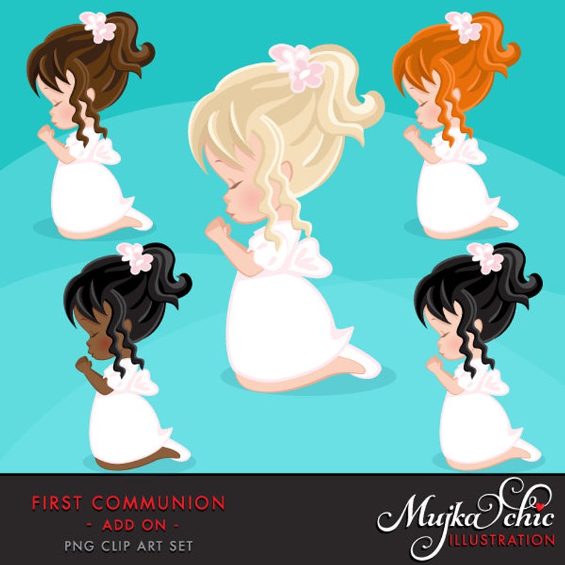 First Communion Clipart for Girls. Communion characters, graphics, praying  girls, holy. First Communion Graphics, religious illustrations.