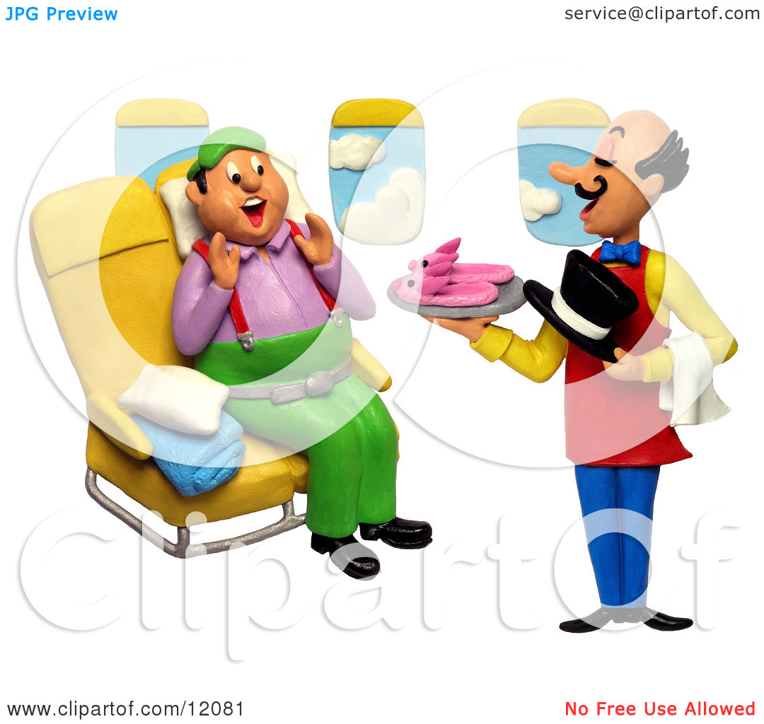 Clay Sculpture Clipart Flight Attendant Serving Slippers To A.