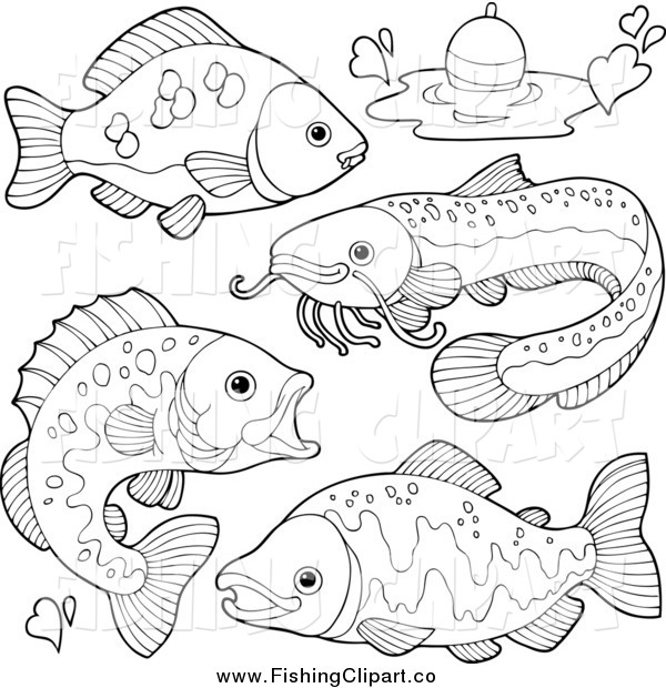 Clip Art of Black and White River Fish and a Bob by visekart.