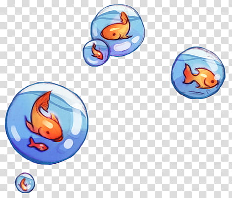 S, several orange fish inside bubbles transparent background.