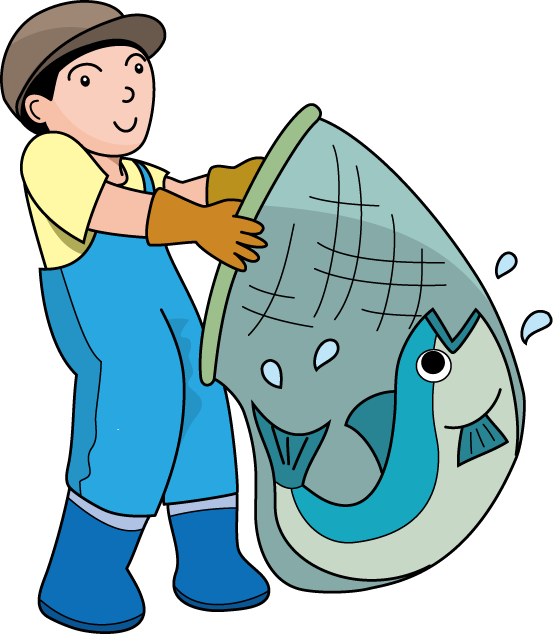 Fishing net with fish clipart.