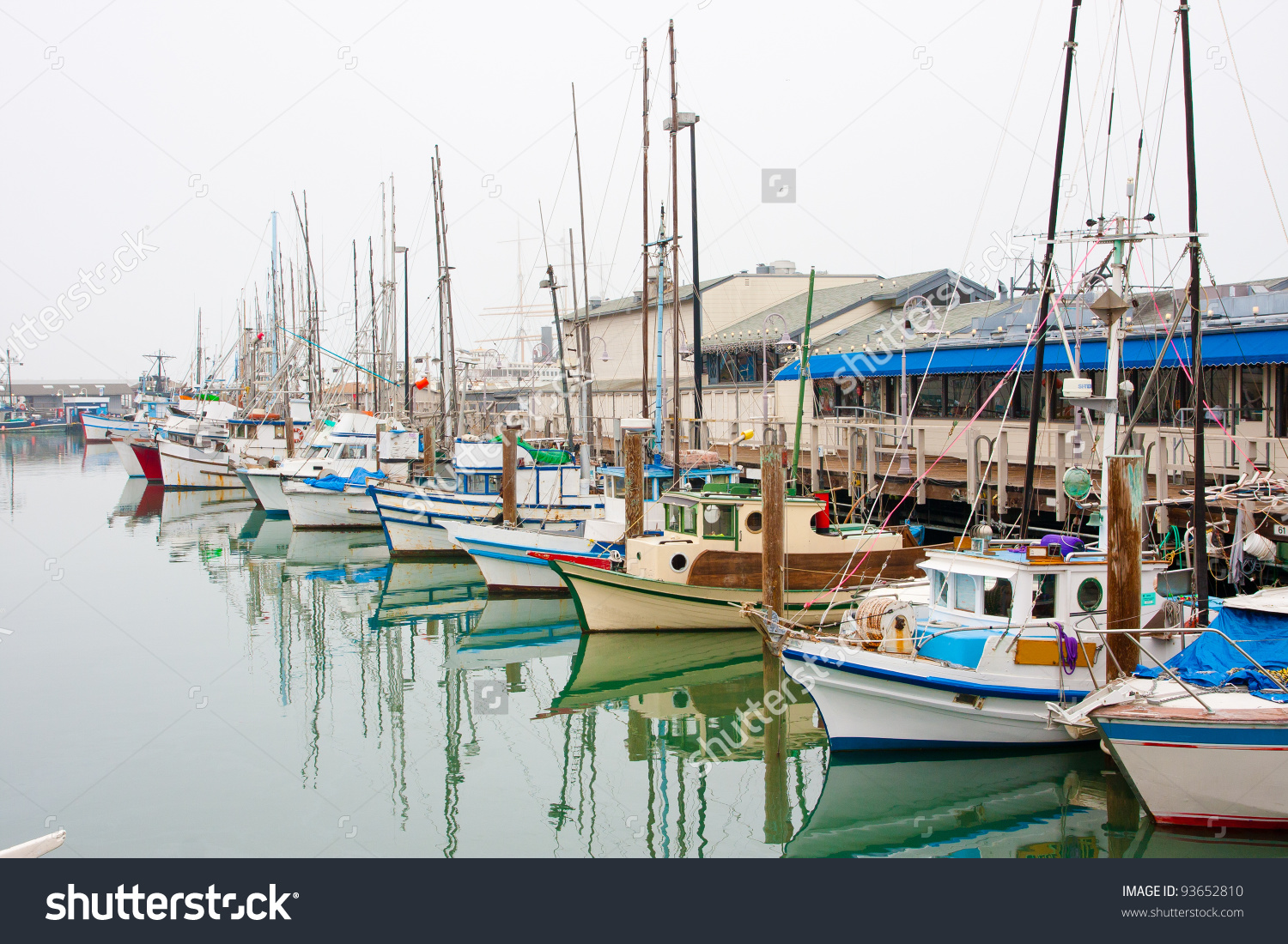 Fishing Boats At Fisherman'S Wharf In San Francisco Stock Photo.