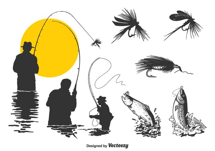 Fly Fishing Vector Set.