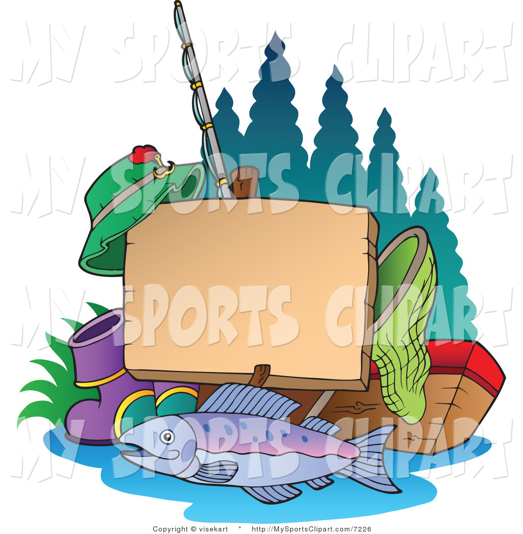 Sports Clip Art of a Blank Fishing Post Sign with Fishing Gear by.