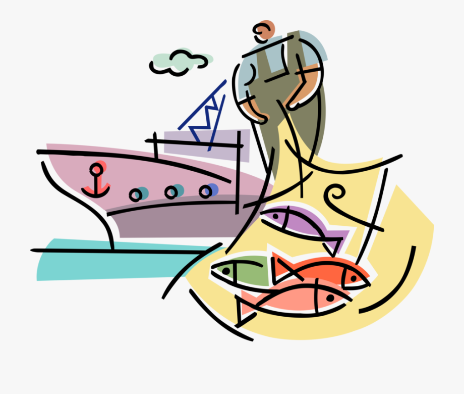 Vector Illustration Of Commercial Fishing Industry.