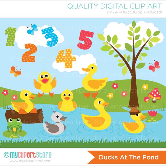 Ducks at the Pond Clipart, Five Little Ducks, Mother Goose.