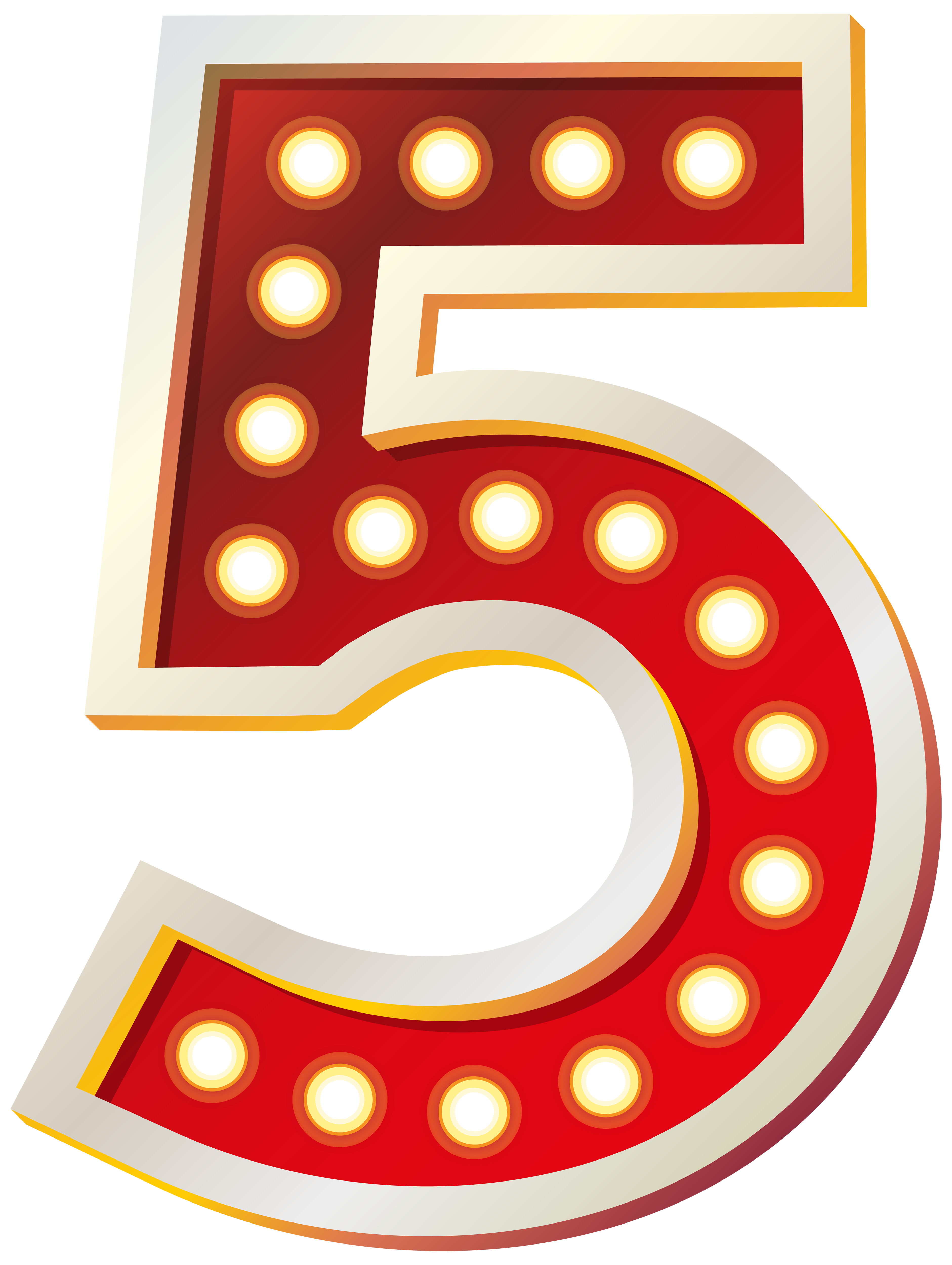 Red Number Five with Lights PNG Clip Art Image.