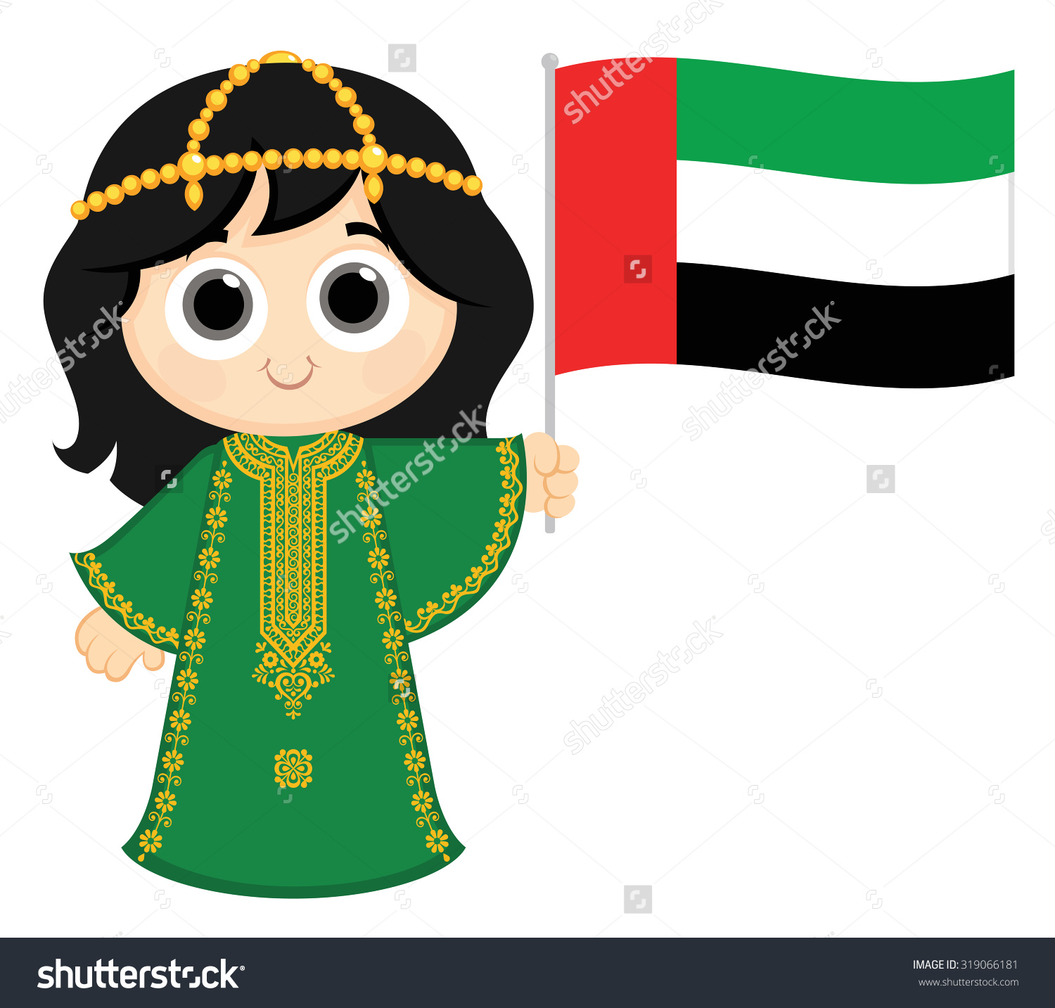 Little Girl Wearing Traditional Dress Holding Stock Vector.
