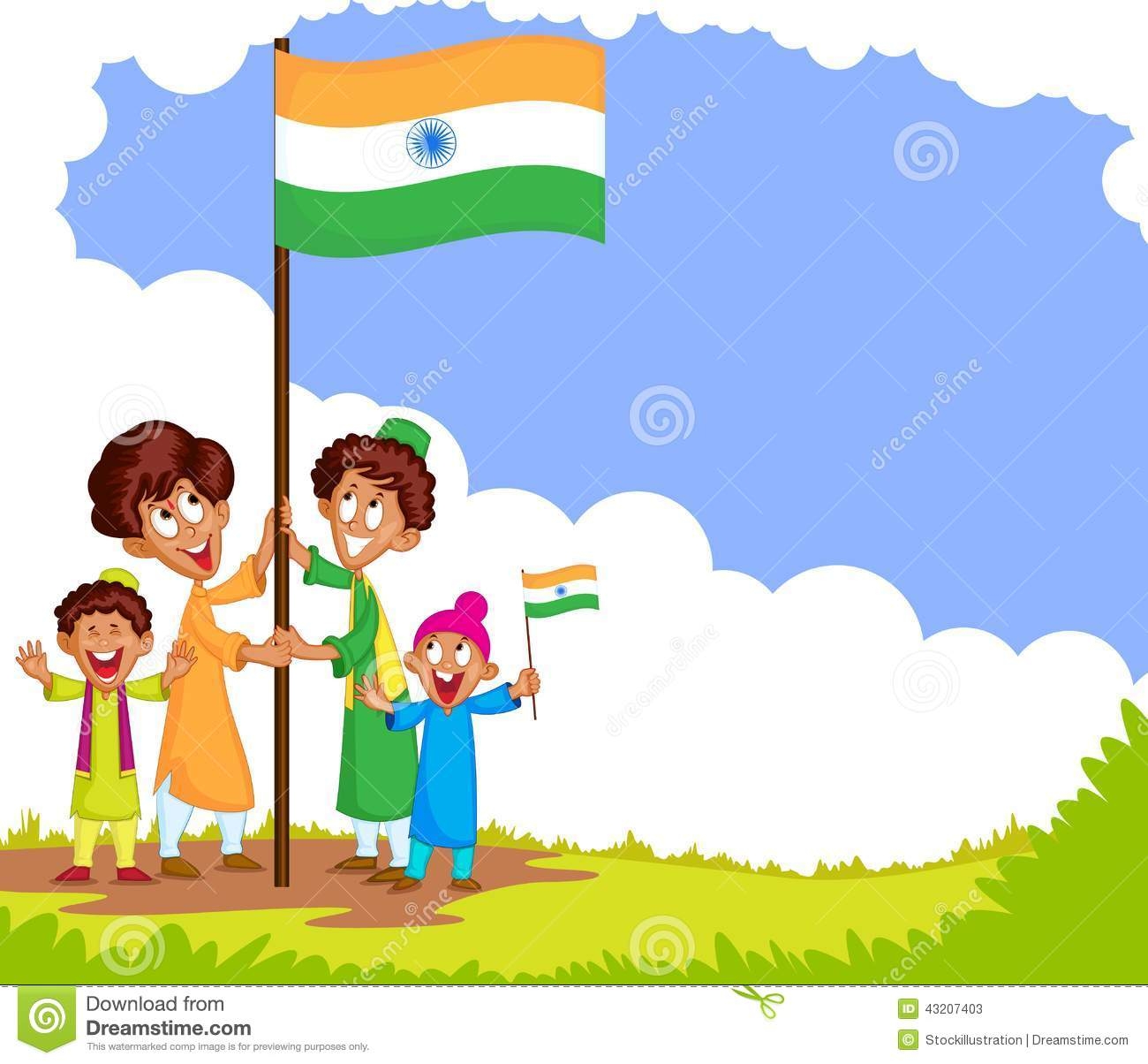 Indian flag with children clipart.