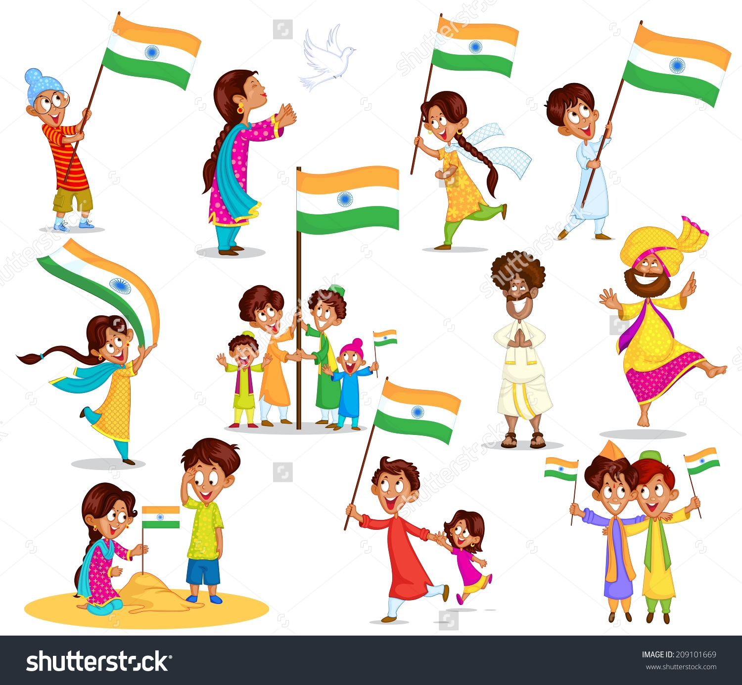 Indian Flag With Children Clipart.