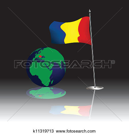 Clipart of Romanian flagship and globe k11319713.