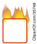 Clipart Illustration of a Flaming Blank Rectangle Text Box Or Sign.