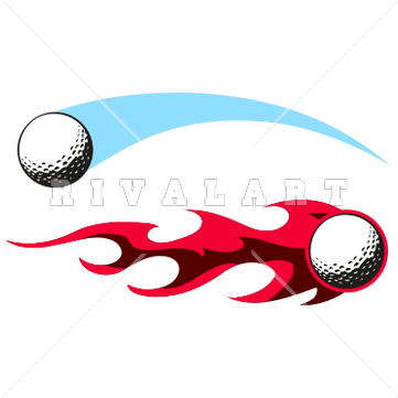 Sports Clipart Image of Flaming Golf Ball On Fire Golfing Graphic.