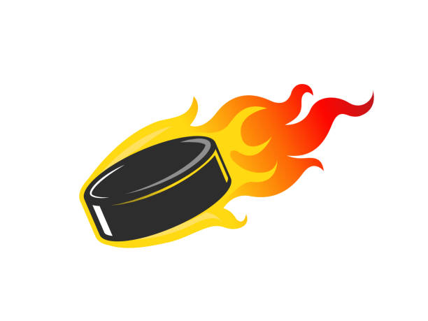 Illustration Of Hockey Puck With Flames Illustrations, Royalty.