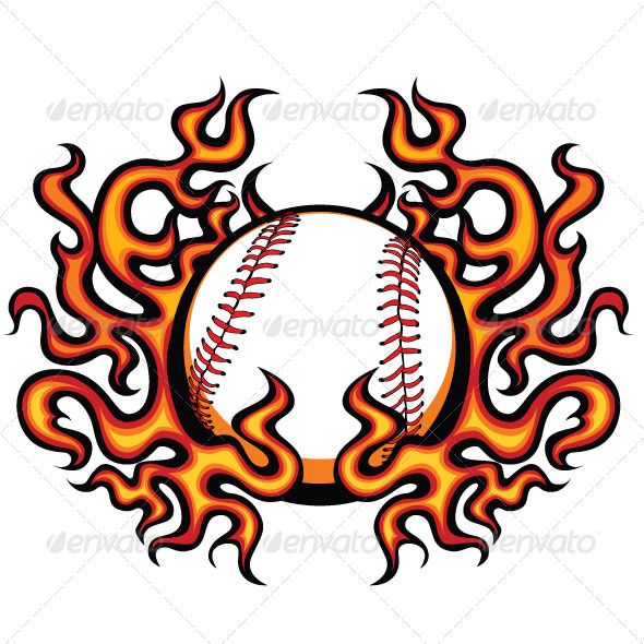 Baseball Template with Flames Vector Image.