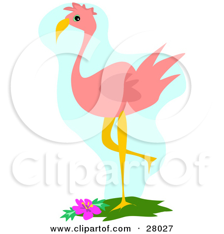 Clipart of a Purple Flamingo Flower and Wood Frame.