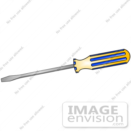 Clip Art Graphic of a Yellow and Blue Flat Head Screwdriver Hand.