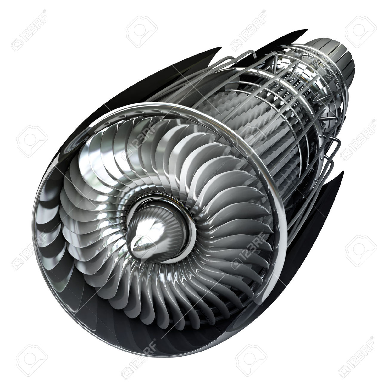 Jet Engine Inside Isolated On White Background High Resolution.