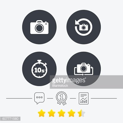 Photo camera icon. Flip turn or refresh signs. Clipart Image.