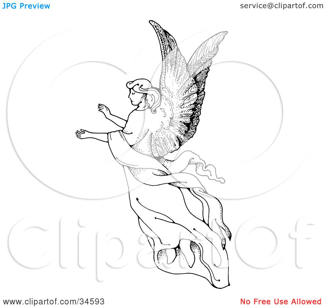 Clipart Illustration of a Graceful Female Angel With Large Wings.