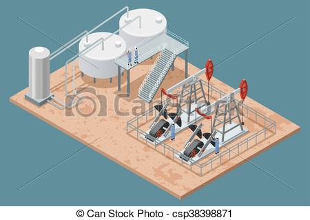 Vectors Illustration of Oil Production Facilities Isometric Poster.