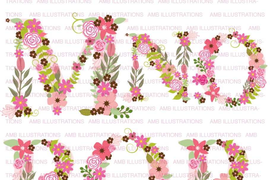 Floral Letter Clipart, AMB.