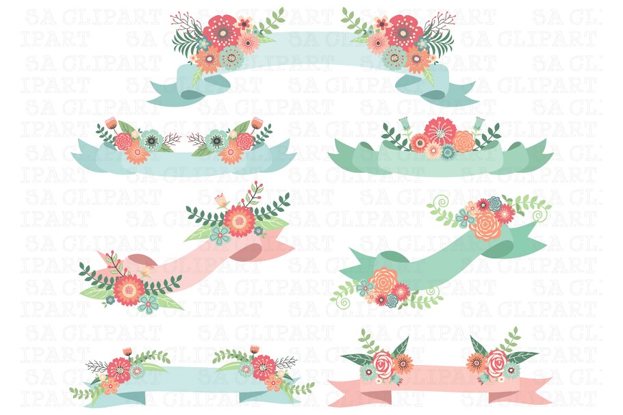 Wedding Floral Banner Clipart.