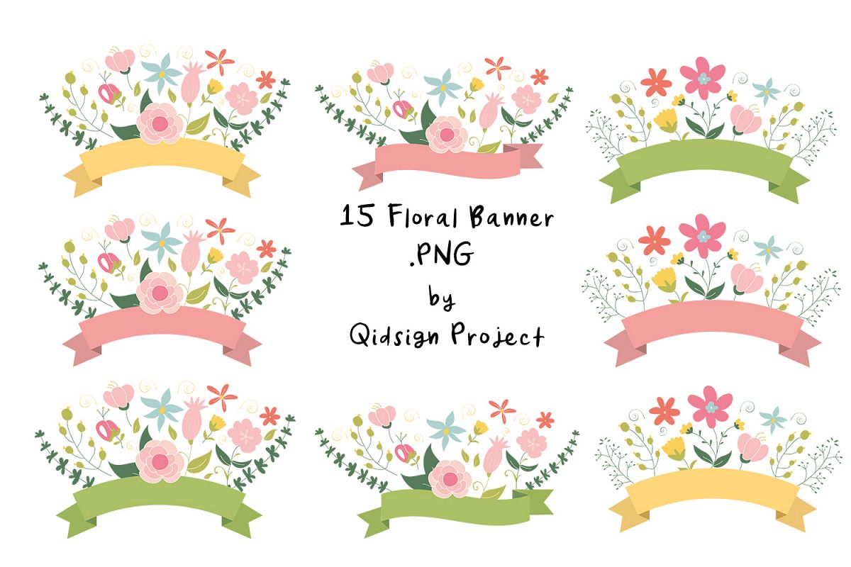 15 Floral Banner Clipart PNG.