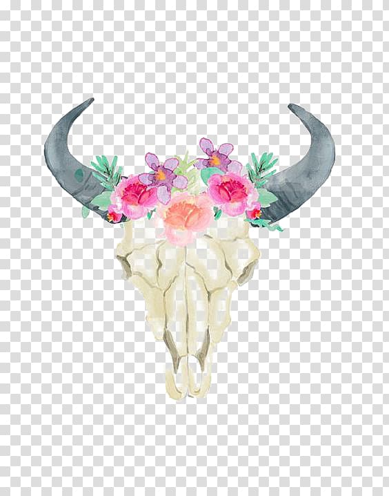 Animal skull floral , Cattle Wedding invitation Bull Horn.