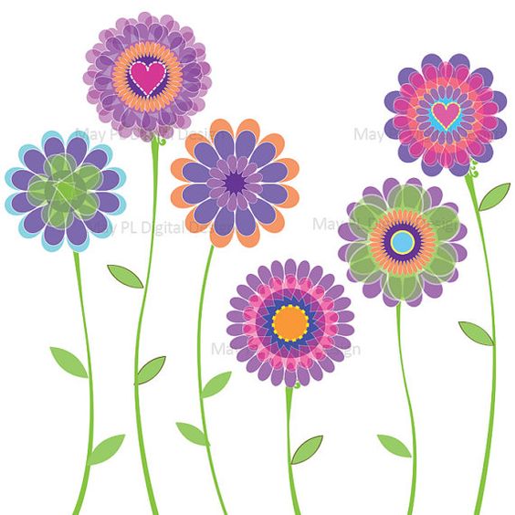 Spring Purple Flowers Digital Clip Art Mothers Day Scrapbook.