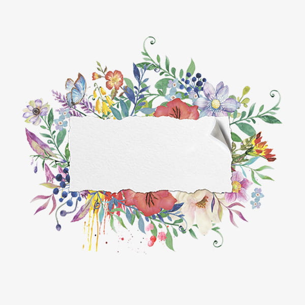 Hand painted watercolor floral frame material PNG clipart.