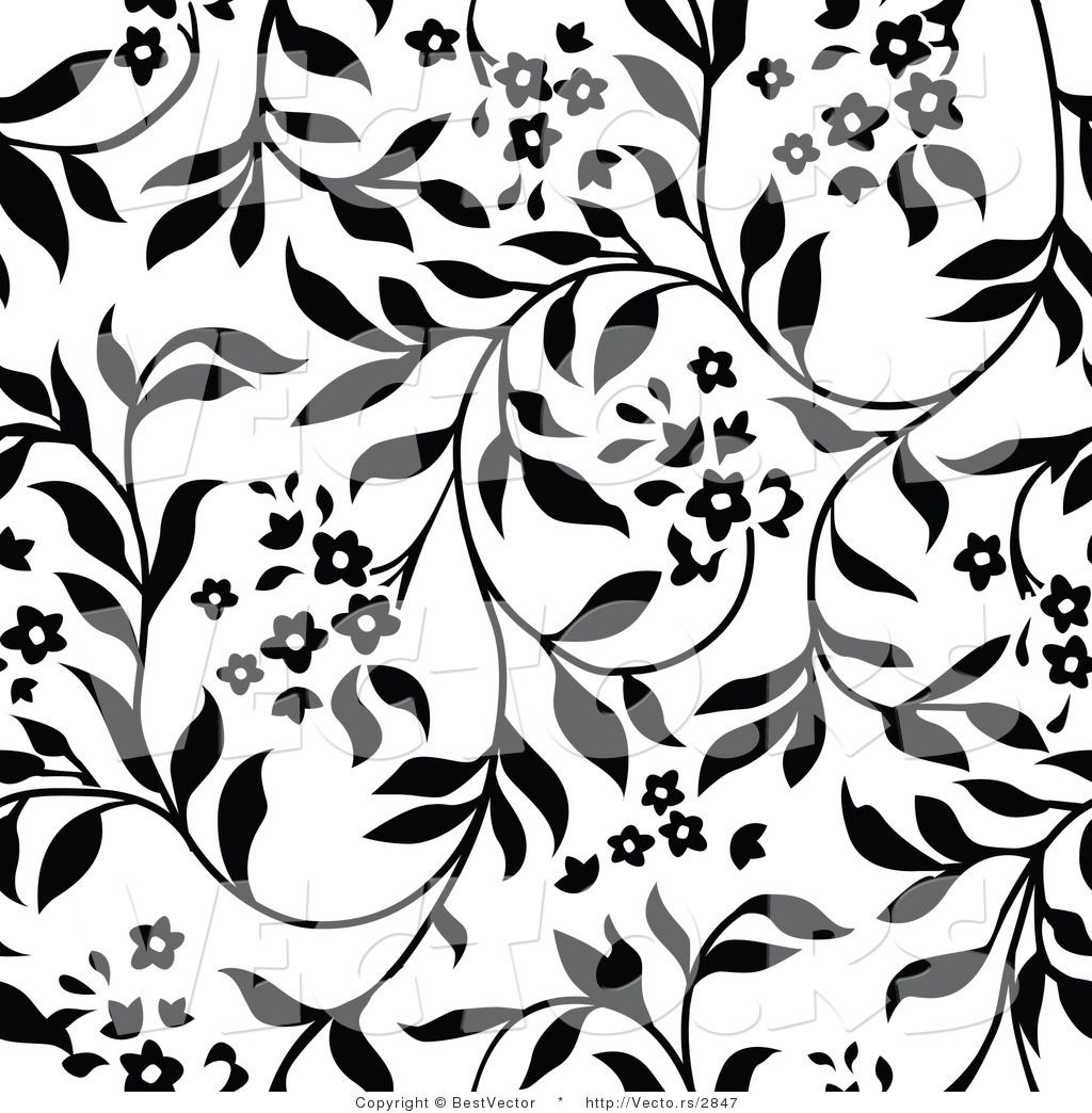 Vector of White and Black Floral Vines Background Pattern.