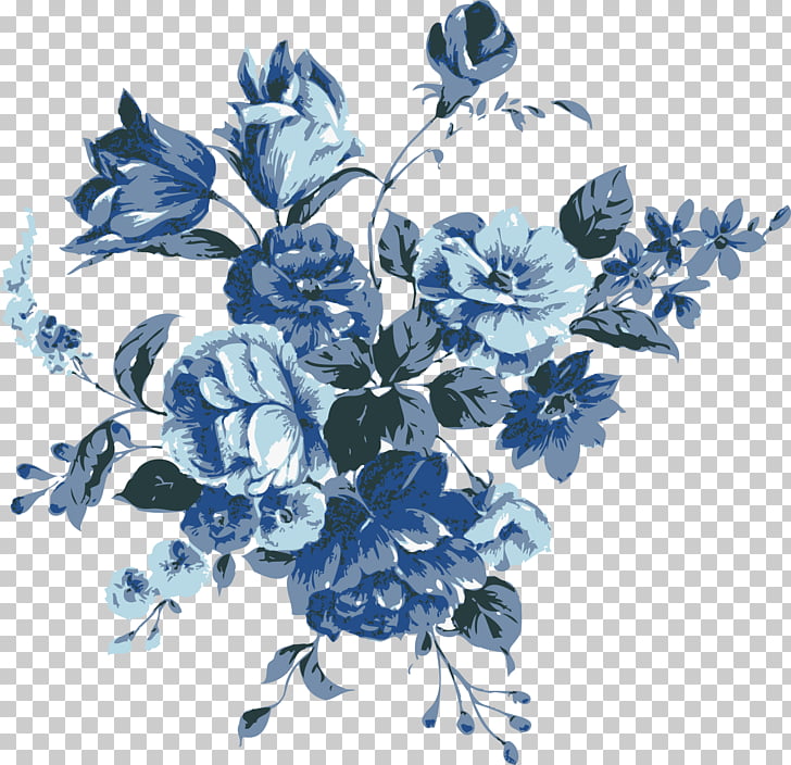 Ilustración de flores azules y grises, flor azul, flores.