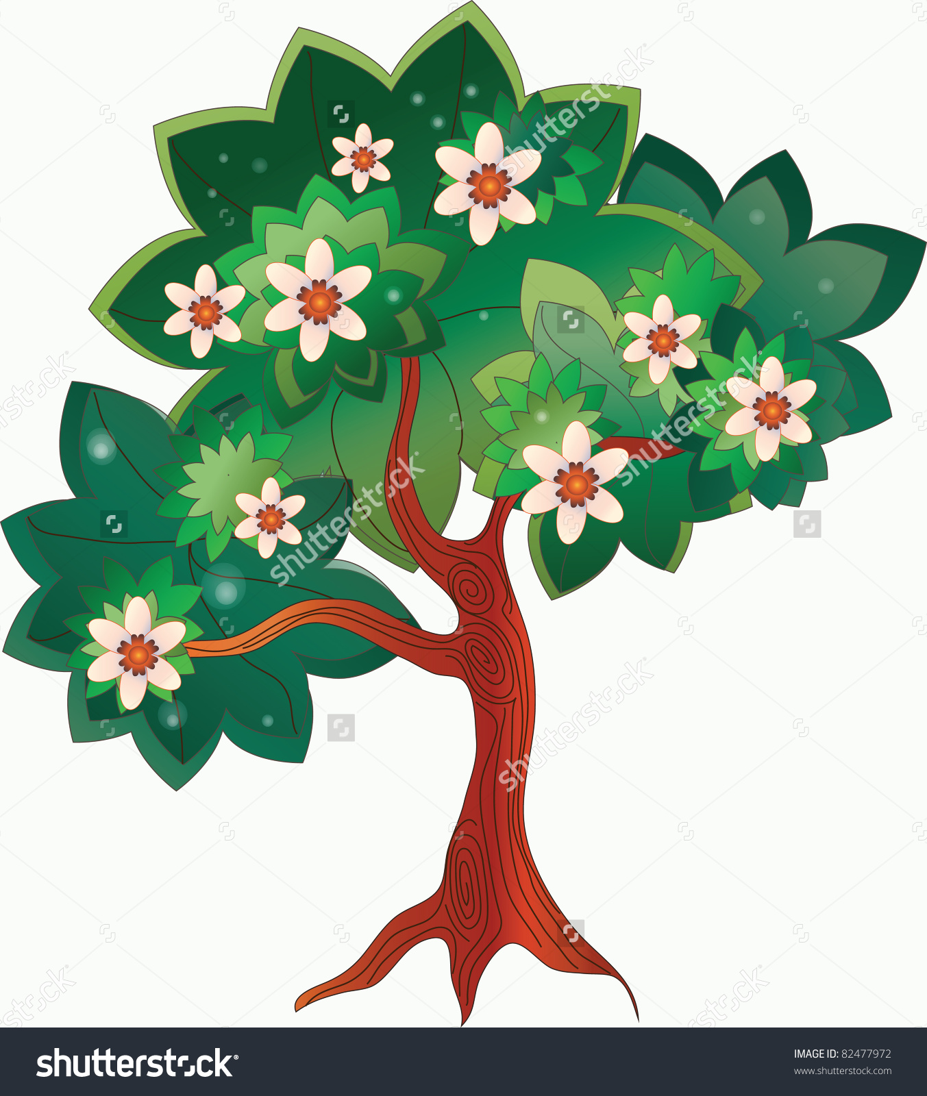 Image Of A Cartoon Tree With A Flourishing Crown Stock Photo.