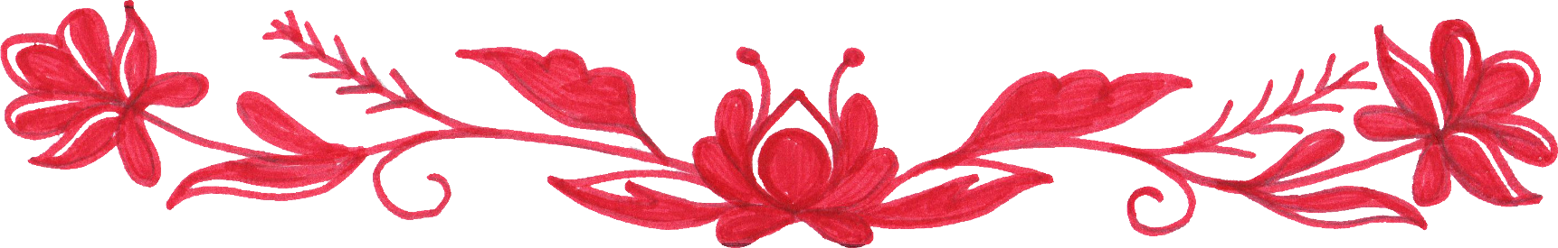 8 Red Flower Border Drawing (PNG Transparent).