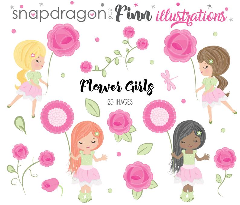 BUY5GET5 Flower Girls Clipart, Watercolor roses clipart, watercolor girls  clipart, watercolor flowers, cute girl, rose garden clipart.