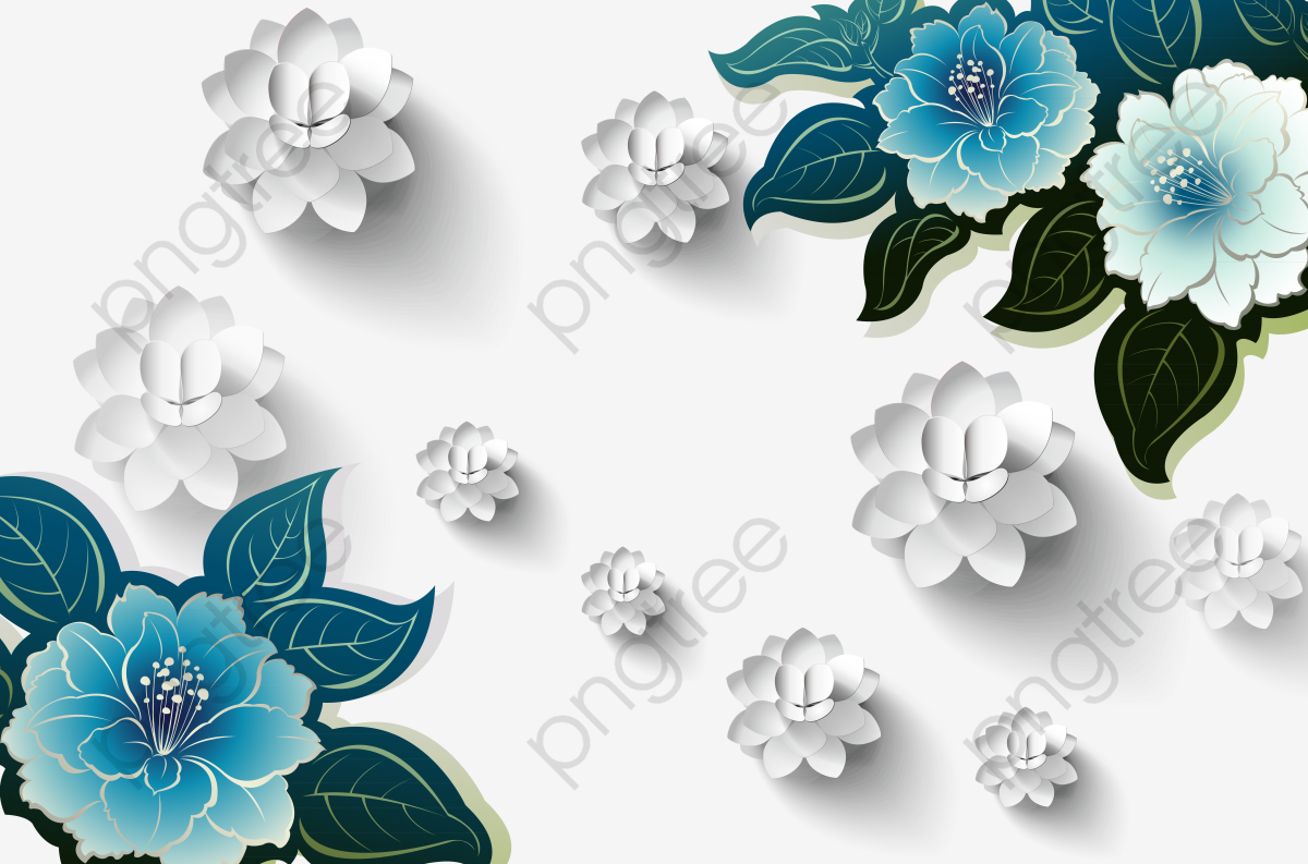 3d Three Dimensional Flowers Background, 3d, Flowers, Blue PNG.