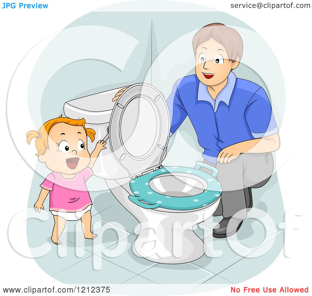 Cartoon of a Father Kneeling and Teaching His Toddler Daughter How.